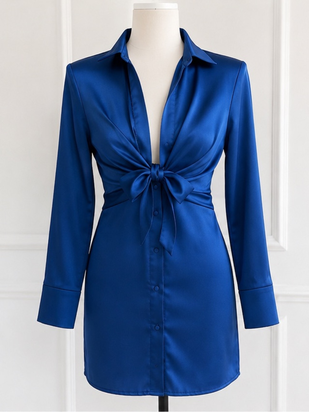 ZARA Satin Tie-Front Mini Dress in Royal Blue